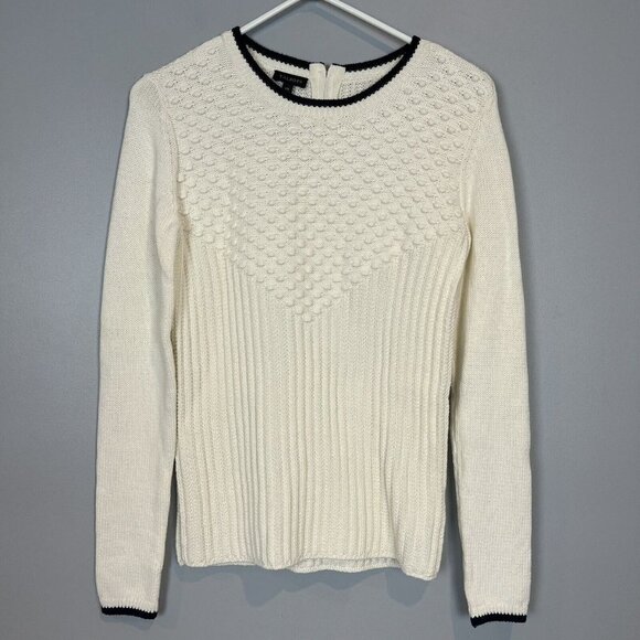 Talbots Off White Black Trim Sweater Textured Size XS Back Zipper NWT - Picture 1 of 9